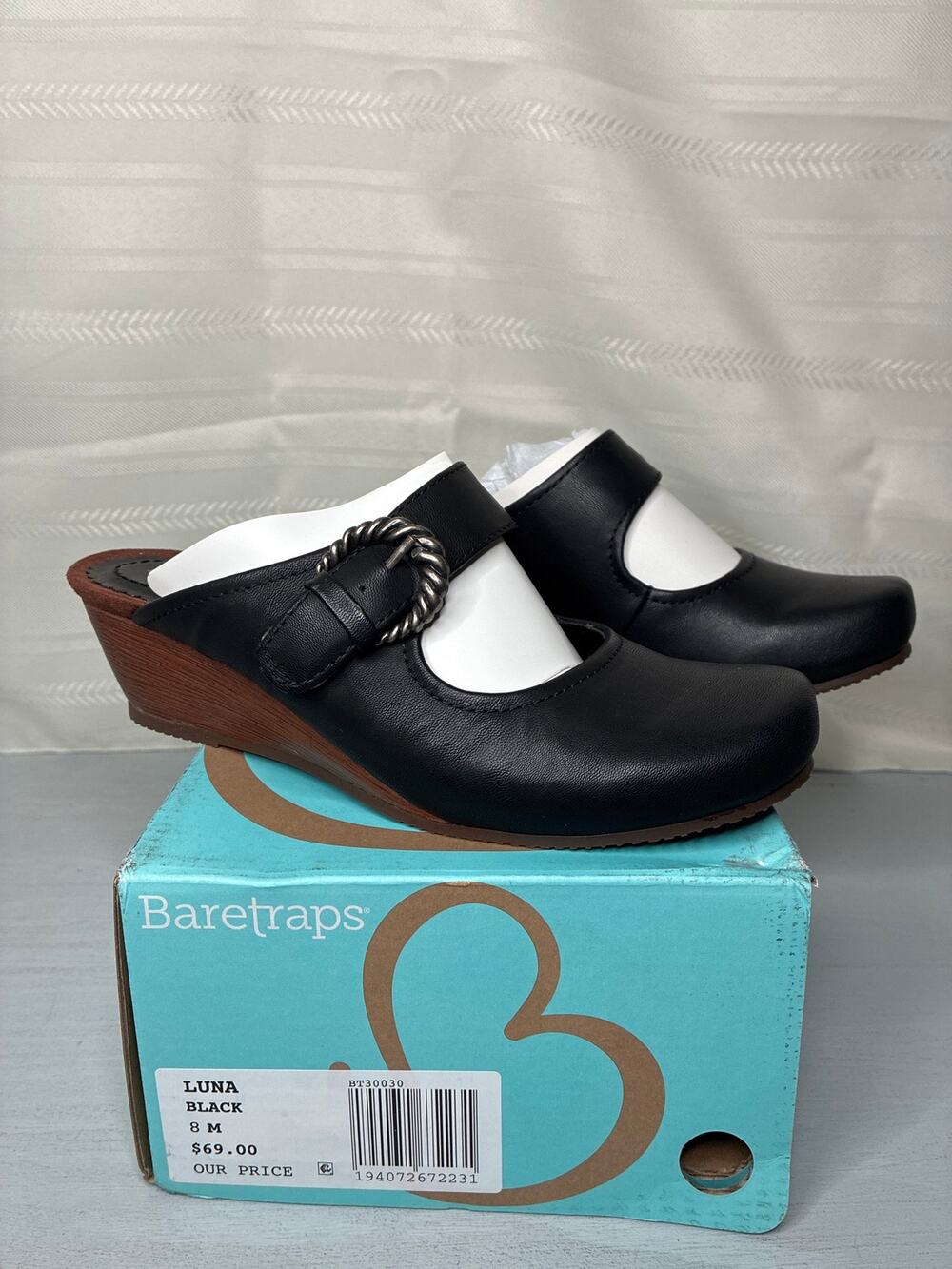 Baretraps Luna Mary Jane Mule Wedge Sandal Black Size 8 M